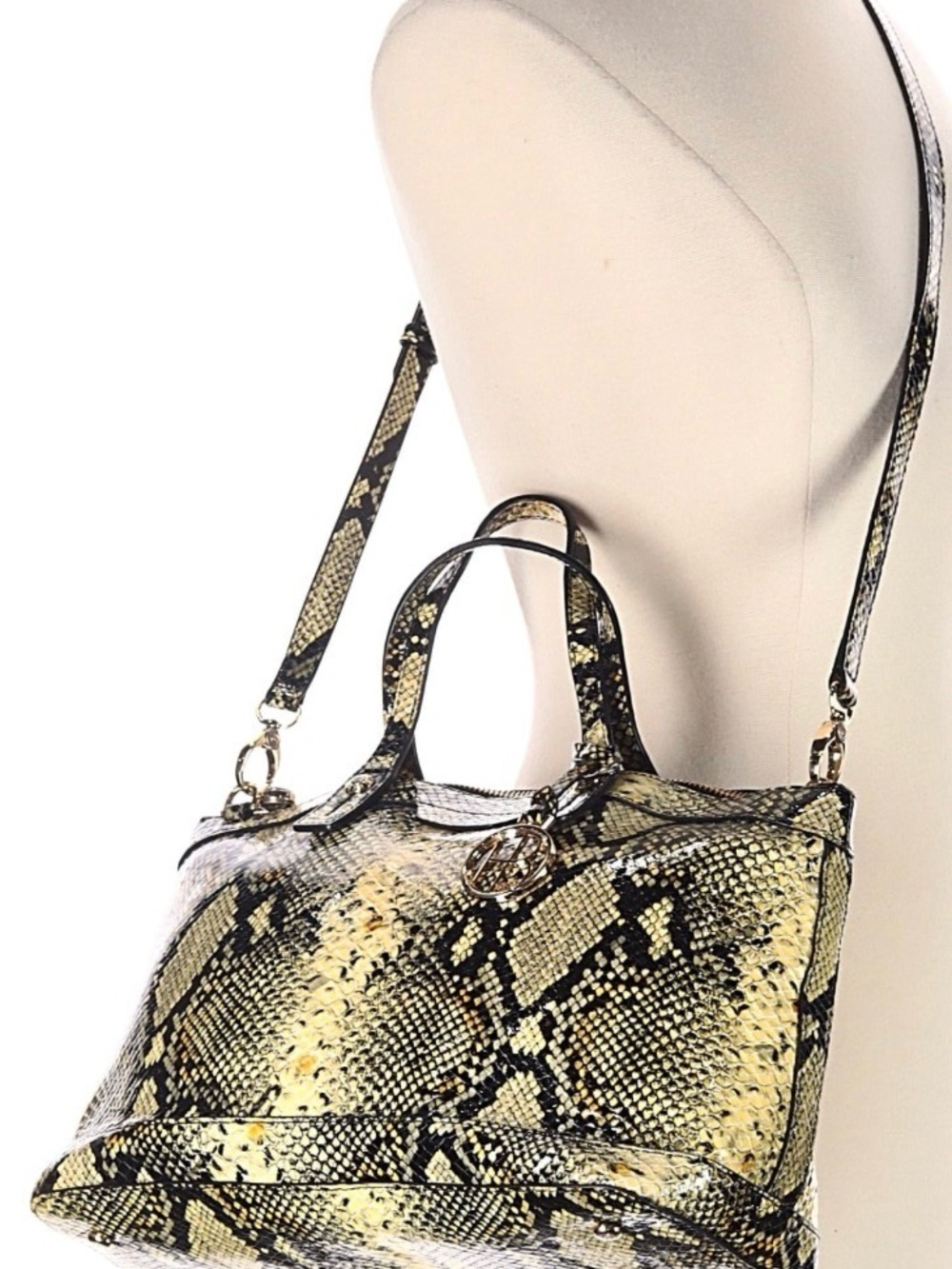 Henri Bendel W 57th Uptown Satchel Python Embossed yellow and black leather NWOT - Picture 2 of 11